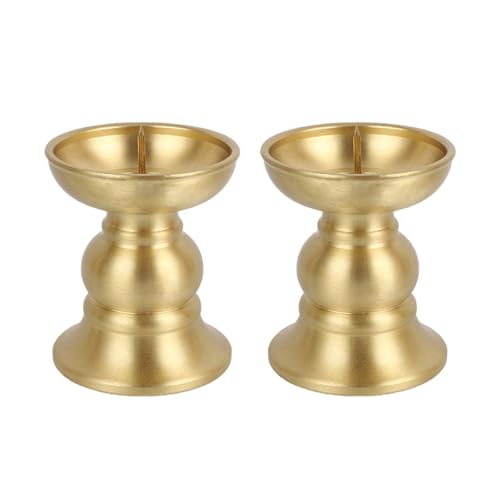CHAKAE 2 portavelas devocional de latón para altares budistas, resistente al calor, diseño de base para velas, lámpara de aceite, decoración religiosa, soporte de vela budista de latón envejecido