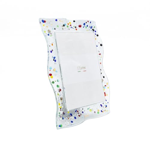 Sospiri Venezia Portafoto Vetro Murano Cornice con Supporto da Scrivania o Tavolo Foto 13x18 cm Decorato a Mano Soprammobile Casa Idea Regalo per Cerimonia Bomboniera (19X25 cm)