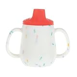 Nuby First Training Cup - Silicone Cup with Free-Flow Spout and Easy-Grip Design - 2 oz - 6+ Months - Coral and Sprinkles