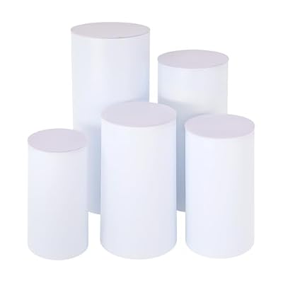 Pack de 5 bases cilíndricas blancas de 50-90cm con capacidad de carga de 33kg cada una, bases cilíndricas apilables de acrílico/PVC, bases redondas de exhibición para fiestas y cumpleaños, sistema de