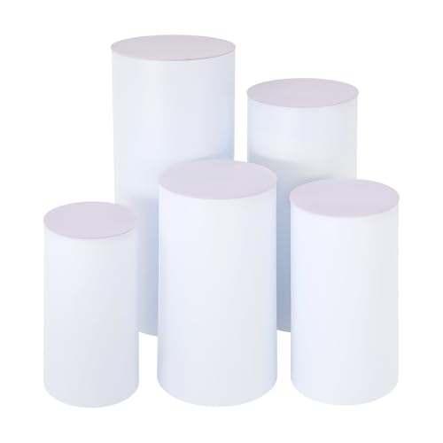Pack de 5 bases cilíndricas blancas de 50-90cm con capacidad de carga de 33kg cada una, bases cilíndricas apilables de acrílico/PVC, bases redondas de exhibición para fiestas y cumpleaños, sistema de