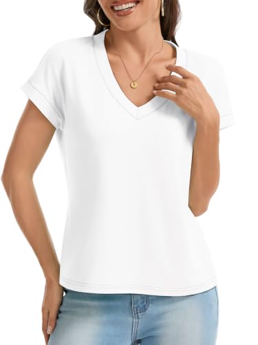 Image of UNCLECAT Womens Crop Tops V Neck Short Sleeve T Shirts Summer Basic Tee