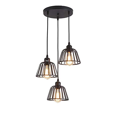 Suspension lustre E26 à 3 lumières avec plateau de plafond industriel rustique rétro MMRTDJDR