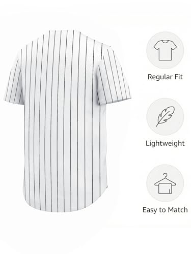 Camiseta vintage de béisbol a rayas blancas y negras - Camisa deportiva retro clásica de los 90 - Camisa abotonada estilo hip hop para fiesta temática Sandlot miniatura 5