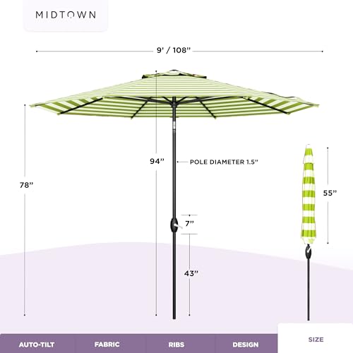 Image of Midtown Umbrellas Lean - 9 Ft Patio Umbrella, Green /White Stripes Canopy