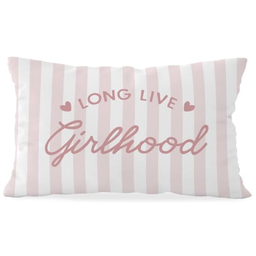 ETVISO Baby Girl Nursery Decor Pillow Cover 12x20, Long Live Girlhood Lumbar Pillow Covers, Preppy Pink and White Stripes Decor for Girls Bedroom...