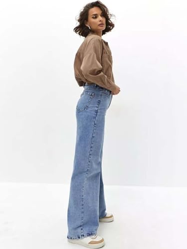 Image of KOTTY Women's Relaxed Fit Wide Leg Denim Jeans Stylish High Waist Casual Look