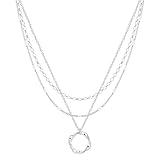 Meteorstarry Halsreif Edelstahl Damen Silber 925 Sterling, 3PCS Layering Lange Silberkette Kette Silber 925 Damen mit Anhänger Halsketten Chain Damenkette für Frauen