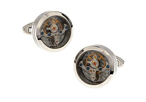 MRCUFF Watch Steampunk Movement Round Glass Face Pair Cufflinks in Presentation Gift Box & Polishing Cloth