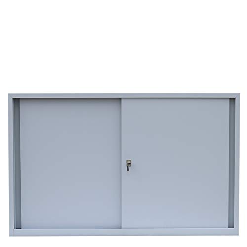 Preisvergleich Produktbild Schiebetürenschrank voll verschweißt Schiebetüren Büro Aktenschrank Sideboard aus Stahl grau 750 x 1200 x 450 mm 550120