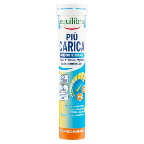 equilibra Integratori Alimentari, Più Carica, Integratore per la Normale Funzione Muscolare, con Potassio, Magnesio, Calcio, Vitamina C e Vitamina E, Gusto Lime, 20 Compresse Effervescenti - Immagine 3