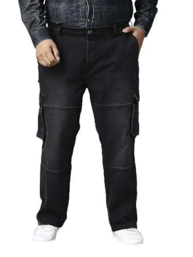 Image of TURNING BLUE Mens Plus Size Black Cargo Relaxed Fit Jeans