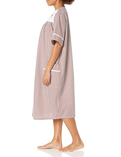 Image of AmeriMark Women Calf-Length Snap Front Knit Duster House Coat Robe - Loose-Fitting Plush Bathrobe - Short Sleeve Bath Robe