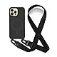 Leather Armor Handykette Hülle für iPhone 14 Pro(6.1) mit Band Halsband Lanyard (abnehmbar) Handyhülle, Verstellbarer Lanyard.Magnetisch Stoßfest Silikonhülle Wireless Charging kompatibel .-Schwarz