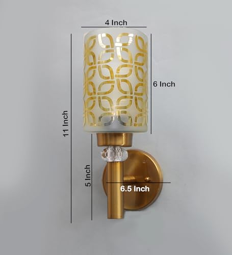 Image of WHITERAY Modern Golden Wall Lamp Frosted Glass Shade Stylish Metal Body with Crystal Accent Decorative Indoor Sconce Lighting Wall Light Fixture for Living Room, Staircase & Home Decor (Without Bulb)
