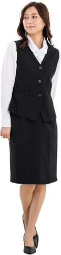 [アッドルージュ] 事務服 ベストスーツ タイトスカート 上下 2点セット セットアップ 洗える 制服 オフィス 仕事着 ユニフォーム イージーケア 【j5080】 13号 C:ブラック