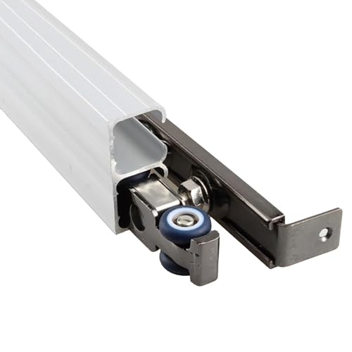 Kit de Herrajes para Puerta de Granero con Riel Doble AMUFJJ, Sistema Comercial de Carril para Puerta Corredera con Poleas para Paneles de 1" a 1 2/5" de Grosor, Riel Montaje en Techo de 2 pies (60cm)