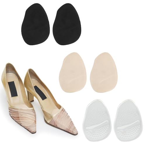 xiluuyou 3 Pares Plantillas Tacones Altos, Almohadillas Metatarsianas para Mujer, Almohadilla Antepié con Gel Transparente y Tela para Alivio del Dolor de Metatarsalgia