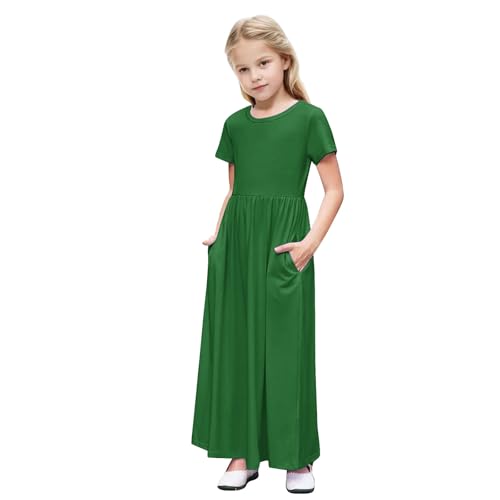 EMATOP Mädchen Lange Tunika Kleid Elegant Sommer Maxikleider Casual Kurzarm Strandkleid Hohe Taille Freizeitkleid Hochzeit Prinzessin Kleider...