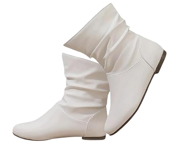 Womens Low Heel Mid-Calf Slouchy Suede Boots - Slip on Casual Footwear for Daily Wear Leisure Occasions Comfortable