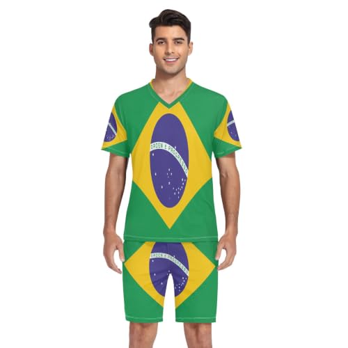 Camisas de pijama para hombre de manga corta con diseño de la bandera de Brasil 6