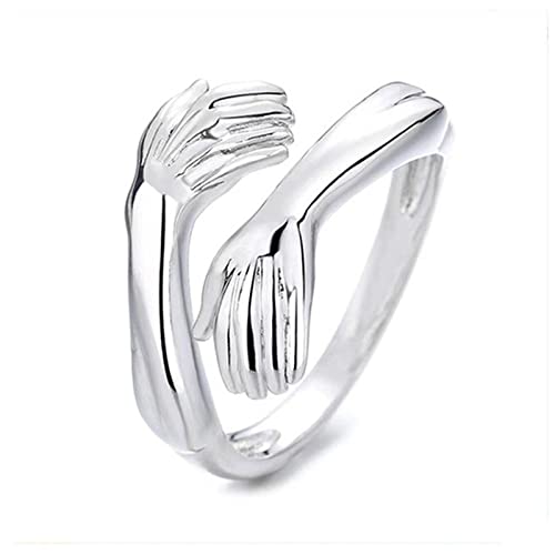 Yienate Silber Umarmung Hände Ring Romantische Umarmung Hände Umarmen Finger Band Offen Ring Für Frauen Mädchen Cover