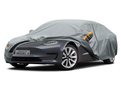 Image of Kayme Heavy Duty Car Cover Waterproof All Weather, Custom Fit for Tesla Model 3, Outdoor Full Exterior Cover with Charging Port and Breathable Ventilation Mesh, Sun and Rain Protection.