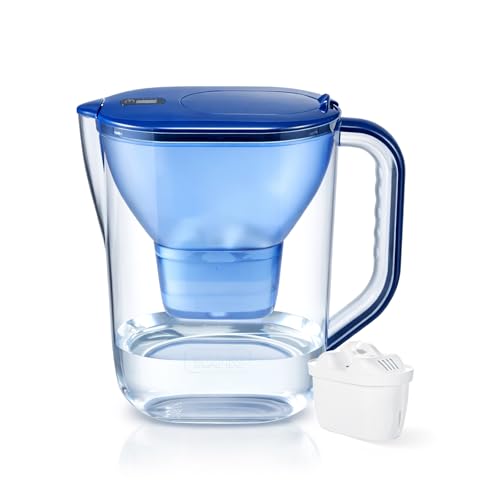 Watus Wasserfilter, Blaue Wasserfilterkanne, Enthält 1 Watus Kartuschen - Wasserfilterkanne (3,8 Liter), Trinkwasserfilterung zur Reduzierung von Kalk, Chlor, Blei und Kupfer im Leitungswasser