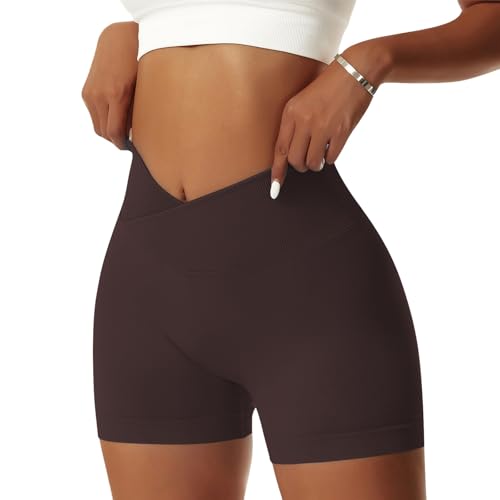 Vertvie Damen Gym Shorts V Cross Stretch Push Up Yoga Shorts Booty Scrunch Fitness Hosen Kurz High Waist Nahtlos Workout Sportshorts Butt Lift Kurze Leggings Sommer (Dunkelbraun, M) Vertvie Damen Gym Shorts V Cross Stretch Push Up Yoga Shorts Booty Scrunch Fitness Hosen Kurz High Waist Nahtlos Workout Sportshorts Butt Lift Kurze Leggings Sommer (Dunkelbraun, M)
