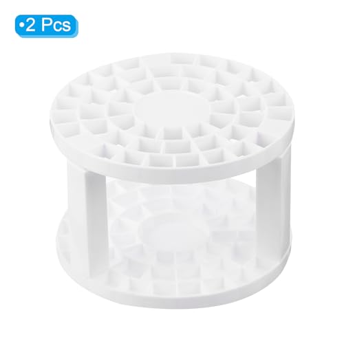 Image of PATIKIL 2pcs Paint Brush Holder, Paint Brush Storage Organizer 49 Holes Plastic Paint Storage Desk Stand Round for Artist Desk Makeup Pencil, White