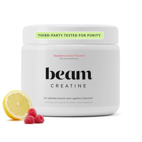 Image of BEAM Creatine Monohydrate Powder - 5g Micronized Creatine Monohydrate, Flavored Creatine for Women & Men, Muscle Strength, Growth & Cognitive Support, Raspberry Lemon Flavor, 30 Servings