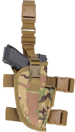 Holster Cuisse Droite Tactique avec Poche à Chargeurs | Ajustable, Universel pour Pistolets | Nylon 600D, Mousse Mémoire, Déverrouillage Rapide (CP)