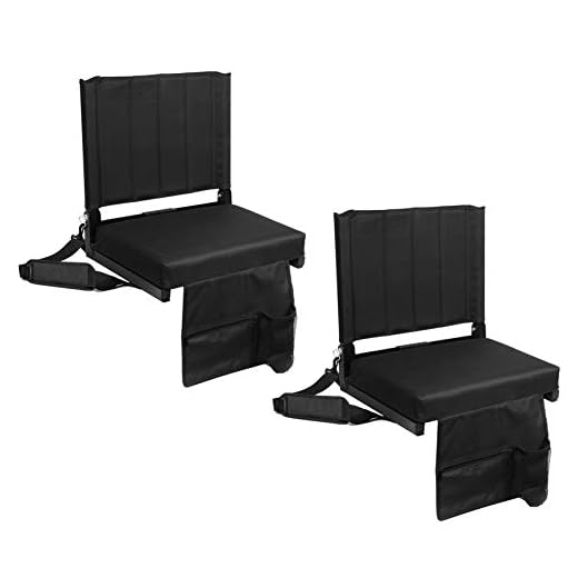 SPORT BEATS Stadium Seats for Bleachers Stadium Chair with Back Support and Wide Padded Cushion-Includes Shoulder Strap and Cup Holder (Black-2 Pack, 2 Pack)
