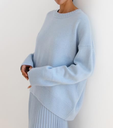 Image of Ckikiou Oversized Crewneck Cute Slouchy High Low Sweater for Women Fall Winter Casual Long Sleeve Soft Knitted Pullover Top