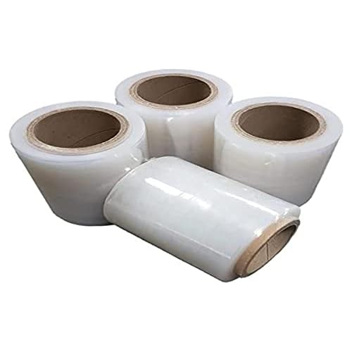 Net4Client Paquete de 4 Rollos de Envoltura Elástica Transparente por Cajas de Embalaje de Paquetes Envoltura de Película Adhesiva Rollos de Estiramiento Rápido 100mm 150m Fi50 23µm