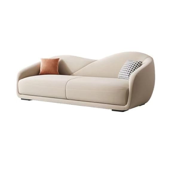 Image of Teak Wooden Base 3 Seater Sofa for Living Room | Chaise Longue Style | Comfortable Fabric Perfect 3 People Sofa for Home, Office, Hall and Restaurant (Beige)