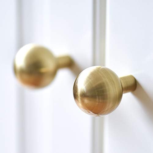 Solid Brushed Brass Nordic Style Gold Cabinet Knob Ball Shape Furniture Kitchen Drawer Pull Handle 10Pack (10 Pack,28x39x8mm)