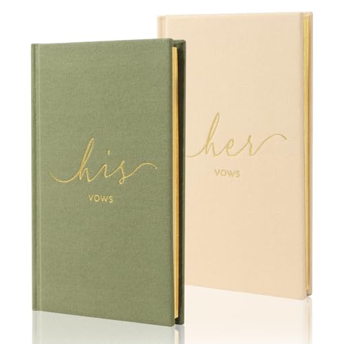Image of Wedding Vow Books With Gold Foil Lettering, Hard Cover His and Hers Vow Books, Canvas Linen Foil Embossed Wedding Ceremony Vow Books - A Beautiful Addition For The Wedding Day, 56 Pages, 5.9 inch X 3.9 inch
