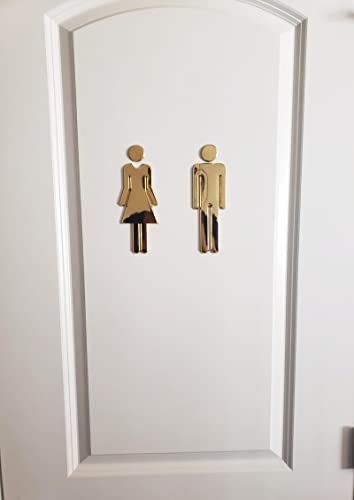 7.8" Premium Bathroom Sign Acrylic Adhesive Backed Men's and Women's Toilet Sign (Golden Shiny)