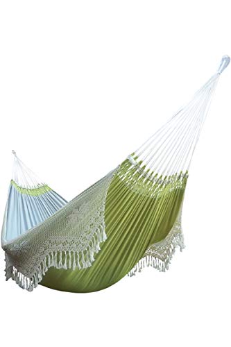 Hamaca Colgante Doble con Flecos - para ambientes Interiores o Exteriores - Máxima Calidad - elaborada de Forma Artesanal, en algodón orgánico 100% Cover