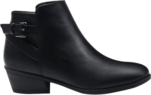 Vepose Women's Black Pu Low Heel Short Western Ankle Boots, Size 8, 911