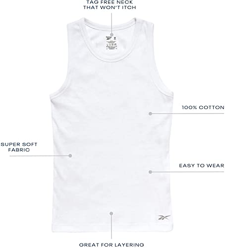 Reebok Girls' Undershirts – Soft Breathable A-Shirt Tank Top (3 Pack), Size 6-7, White #TOP1