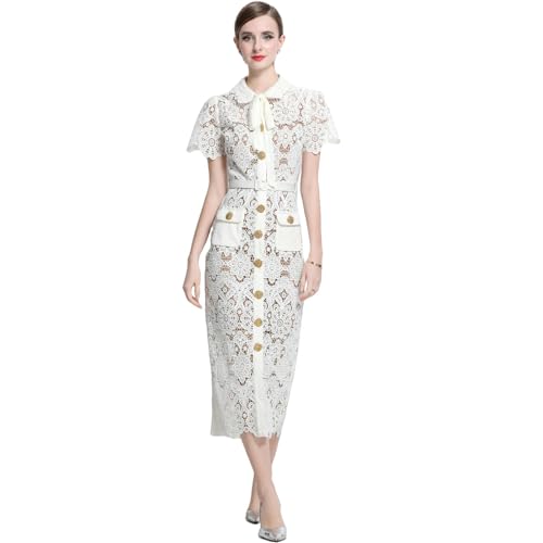 Robe d'été midi blanche à manches courtes et ceinture JYHBHMZG
