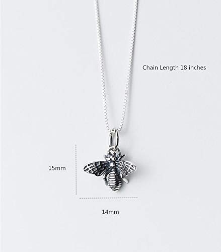 Dtja Vintage Bee Necklace for Women Girls Men 925 Sterling Silver Oxidized Charm Bumblebee Honeybee Pendant Choker Necklaces Adjustable Box Chain 18 inches Fashion Punk Retro Jewelry2