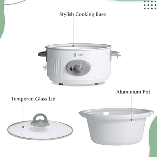 Image of 4.0 Quart Slow Cooker with Ceramic Nonstick Coating, 3 Heat Settings, Cool Touch Handles, Safe Tempered Glass Lid, Dishwasher Safe for Easy Cleanup, Ivory White