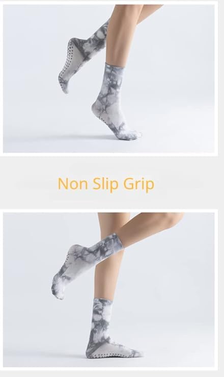 Image of VAZZIC Women's Tie Dye Sport Socks - 1 /4 /5 /6 Pairs Non Slip Grip Cushioned Crew & Long Floor Socks