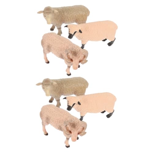Figurines de moutons réalistes YARNOW en plastique beige pour l'éveil des enfants - Lot de 6