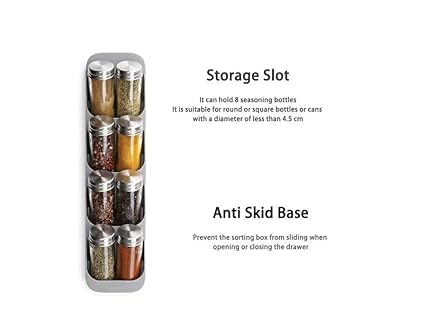 Aryamurti Spice Insert Drawer, 8 Grids Spice Rack Dining, Spice Storage for Kitchen |39.5 x 10 x 4.8 cm | Grey 1