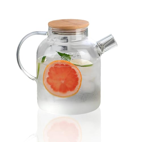 Glass Pitcher with Lid and Spout, 1800ml Water Pitcher Large Iced Tea Pitcher Beverage Pitchers Glass Carafe for Hot Cold Water