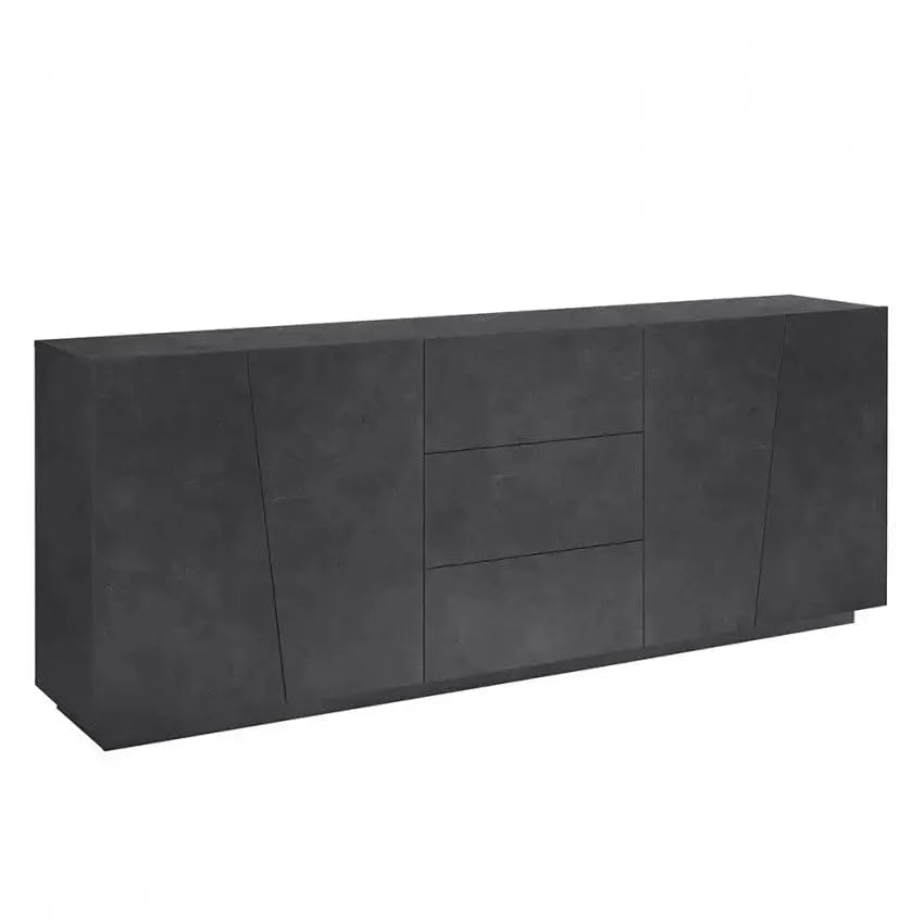 Generico Credenza, 4 ante e 3 cassetti, 220x43x86 cm, Ardesia, Melaminico, Modello VEGA, Design Moderno Made in Italy